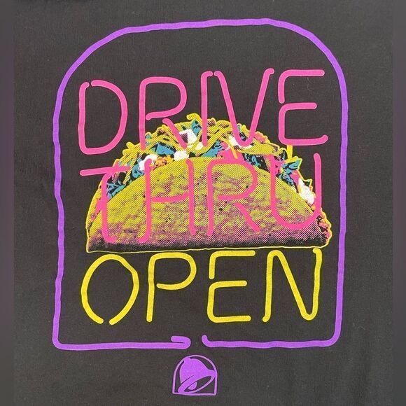 Taco Bell Drive Thru Open Tacos Graphic T-shirt Women Medium Black Short Sleeve - Picture 2 of 5